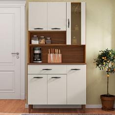 Armário de Cozinha Golden 6 Portas 1 Gaveta com Vidro Nogueira/Off White - Kits Paraná