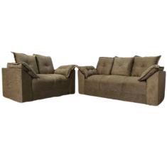 Jogo de Sofá de 2 e 3 Lugares Braços com Almofada Caramelo