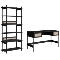 Mesa Escrivaninha E Estante Pés Madeira Arlo A10 Nero-preto - Mpozenato