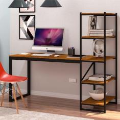 Mesa Para Escritório Com Estante Mega Preto Canela Rustico