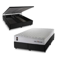 Conjunto Box Baú Preto New Moon Branco 158x198x73 c/ Molas Ensacadas