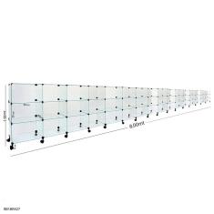 Balcão de Atendimento Modulado em Vidro com Rodízios - 8,00 x 1,00 x 0,40