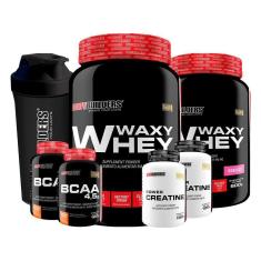 Kit 2 Waxy Whey Morango 2 Bcaa 100G 2 Creatina Coqueteleira