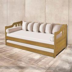 Sofa Cama Solteiro De Madeira Com Cama Auxiliar Com 2 Colchões - Imbuia