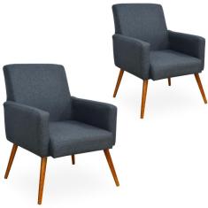 Kit 2 Poltronas Decorativas Maria W01 Sala de Estar Linho Cinza Lyam Decor