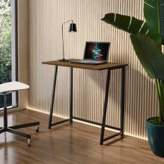 Escrivaninha Dobrável Mesa Office Estudo Jade Industrial sem Gavetas Aço MDF 80cm Imbuia Preto