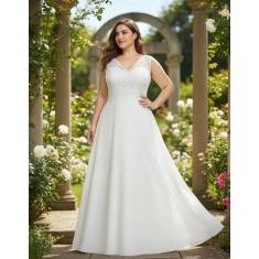 Vestido Noiva Longo 60 Plus Size Festa Renda Casamento Civil - Bella F