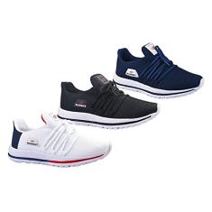 Kit 3 Pares Tênis De Caminhada Corrida Runway Soft Masculino Tamanho:42;Cor:Branco e Preto e Marinho