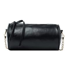 Mini bolsas transversais fofas para mulheres, bolsa tiracolo, bolsa de ombro, bolsa de couro cilíndrica, Preto