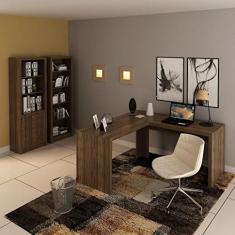 Conjunto Home Office 3 Peças com 1 Mesa para Escritório em L 2 Estantes Espresso Móveis Nogal