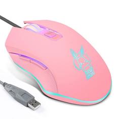 HNQH Mouse rosa com fio, USB/Tipo-C mouse para jogos brilhante coelho bonito brilhante para crianças e meninas adolescentes ajuste DPI 800/1200/1600/2400 DPI