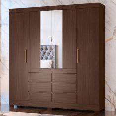Guarda-Roupa Casal Cádis 4 Portas 6 Gavetas com Espelho ébano Touch - Demóbile