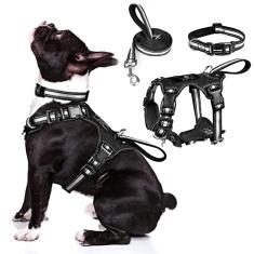 WINSEE Conjunto de coleira e coleira para animais de estimação, arnês refletivo multifuncional para cães, sem puxão, com fivelas ajustáveis para filhotes, pequenos, médios, grandes e extragrandes