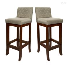 Kit 2 Banquetas Média em Madeira Maciça Tóquio Matelassê Suede Bege CCS