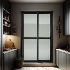 Porta de Correr 2 Folhas Moveis 210 X 120 Elite com Fechadura Tetra Vidro Liso Preto