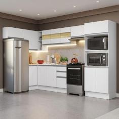 Armário de Cozinha Completa de Canto 100% MDF 447cm Branco Smart Mades