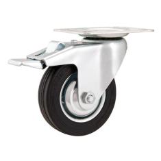 Rodizio giratório com freio 3" leve 40kg núcleo chapa borracha preta -