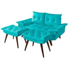 Sofá 2 Lugares Namoradeira Bariloche + Duas Banqueta em Material Sinté