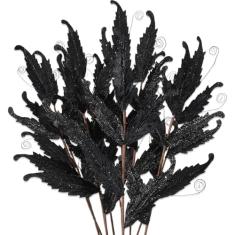 HyDren 10 peças de 68,5 cm de folhas de glitter de Natal grandes ornamentos para palitos de árvore de Natal, sprays, galhos, ramos, florais, para decoração de guirlanda de árvore de Natal, decoração