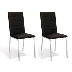 Cadeira Sala de Jantar Amsterdã 2C091 Kit 2 Un Cromado/Courano Preto -