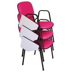 03 Cadeiras Universitárias Linha Hotel Auditório Rosa
