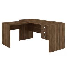 Mesa de Escritório Canto ME4106 c/ 3 Gavetas Nogal - Tecno Mobili