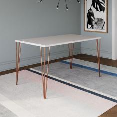 Mesa De Jantar Elen 140x80cm Tampo Branco Com Base Cobre Branco