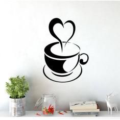 Adesivo de parede para cozinha chicará de café coração