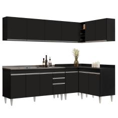 Armário De Cozinha Modulado De Canto 6 Peças Cp33 Com Pia Inox Preto - Lumil