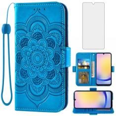 Asuwish Capa de telefone para Samsung Galaxy A25 5G/A24 4G/M34/F34 capa carteira com protetor de tela de vidro temperado e suporte de cartão de crédito flip de couro, acessórios para celular A 25 25A