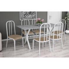 Conjunto de Mesa Miame 150 cm com 6 Cadeiras Madri Branco e Nature Beg