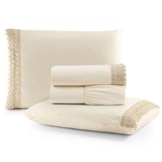 Jogo Cama Lençol Haia Casal Padrão Percal 200 Fios Algodão Guipir Bord