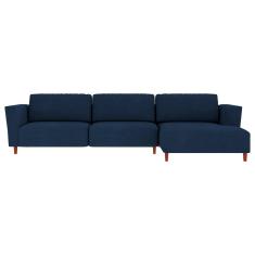 Sofá 365cm com Chaise Direita Franz Suede Azul - Gran Belo