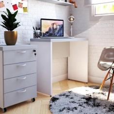 Escrivaninha Mesa Escritório 90cmx42cm com Caixa de Tomada 90cm Branca