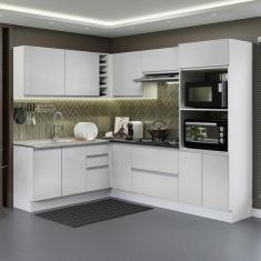 Cozinha Completa de Canto 100% MDF Madesa Acordes 419003 com Armário e Balcão - Frente Branco Brilho
