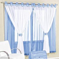 Cortina 2,00m X 1,70m Alt. Kids Decoração Quarto Criança em Voal para Varão - Azul Claro
