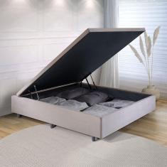 Base Box Baú Casal em Suede 138x188x42cm Bege