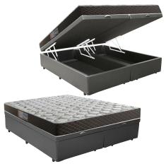 Cama Box Queen Colchão Mola Ensacada Belos Sonhos + Box Sintético 65x158x198 Cinza