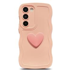 LYQZDT Capa compatível com Samsung Galaxy S23 Plus, capa fofa de cor sólida 3D com coração de amor, capa protetora com borda ondulada encaracolada à prova de choque para mulheres e meninas (rosa)
