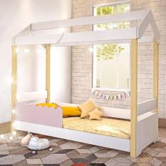 Cama De Solteiro Poppy Branco/rosê Com Led