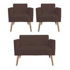 Kit 01 Namoradeira 02 Poltronas Marisa Marrom