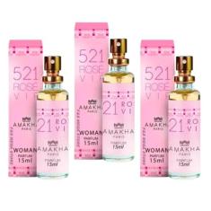 Kit 3 Perfume 521 Vip Rose Feminino Amakha Paris Bolso Bolsa