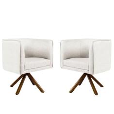 Kit 02 Poltronas Decorativas Sala de Estar Giratória Nix Linho Creme -
