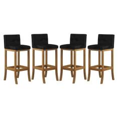 Kit 4 Banquetas Alta Encosto Estofado 38x100 Cm Ilha Espanha Madeira M