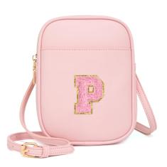 Viverte Bolsa infantil com inicial transversal para meninas, 3 bolsos, couro PU, bolsa transversal para presente personalizado para meninas adolescentes, Rosa claro, One Size