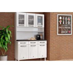 Kit de Cozinha Compacta Star New c/ 6 Portas (3 c/ Vidro) e 3 Gavetas 120cm Branco - Telasul