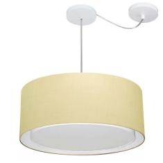 Lustre Pendente Cilíndrico Com Desvio Md-4314 Cúpula em Tecido 50x25cm Algodão Crú - Bivolt