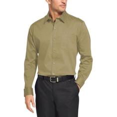 Camisa Social Masculina Bom Pano Manga Longa Lisa Bege, G