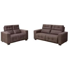 Sofá Hellen Hannover 3 e 2 lugares com encosto alto em tecido Platiniu