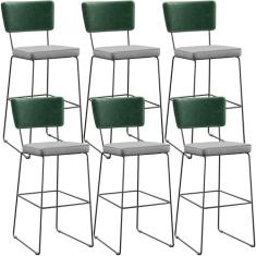 Kit 06 Banquetas Altas Bar Sala De Jantar Fixa Allana L02 Facto Verde 